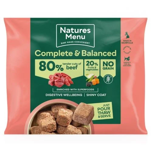 - Food for sterilized dogsNatures Menu Complete & Balanced Raw Dog Food 80/20 - Tender Cuts of Beef 1kg - Food for sterilized dogsNatures Menu Complete & Balanced Raw Dog Food 80/20 - Tender Cuts of Beef 1kg