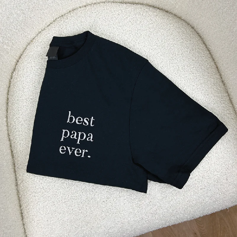  Best Papa Ever Black/ Silver Embroidered Pocket Logo T-shirt