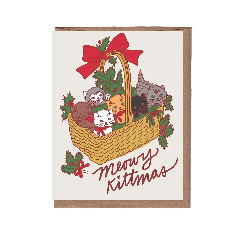- Parrot climbing and standing wooden frame Vintage Cats Basket Holiday Card