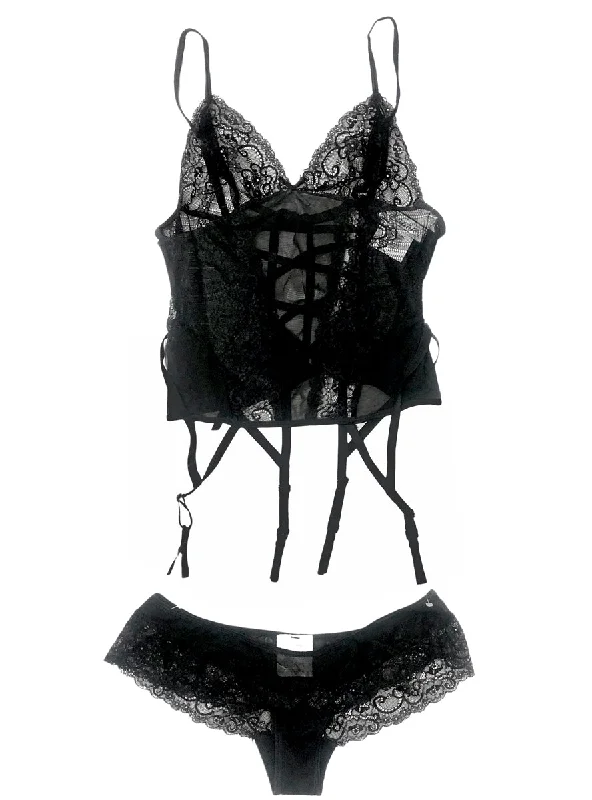 -Splash-proof food bowl AND Anti-choking slow food bowl Sexy Black Stretchy lace Corset Set Womens - Size Large -Splash-proof food bowl AND Anti-choking slow food bowl Sexy Black Stretchy lace Corset Set Womens - Size Large