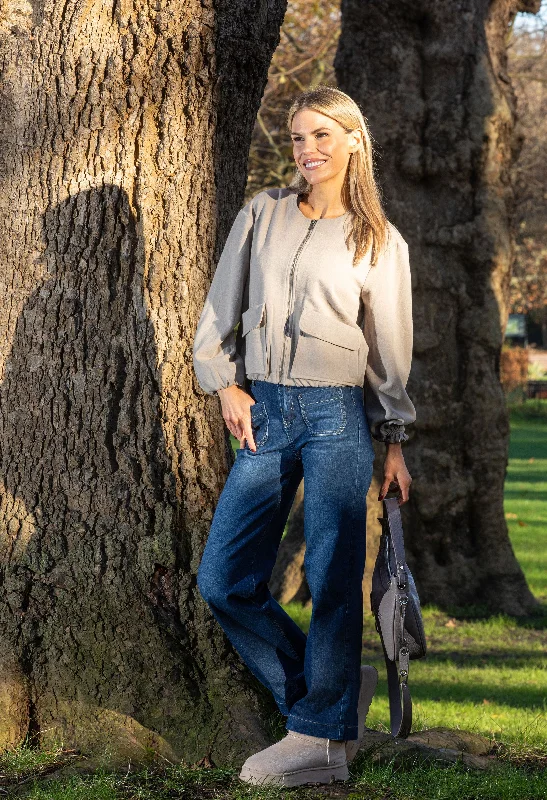 - Remote interactive pet feeder Long Sleeve Zip Front Cropped Bomber Jacket with Dual Entry Pockets