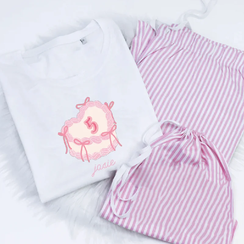- Postoperative pet anti-licking Elizabethan collar Personalised Coquette Birthday Cake Kids T-shirt & Pink Striped Pyjama set - Postoperative pet anti-licking Elizabethan collar Personalised Coquette Birthday Cake Kids T-shirt & Pink Striped Pyjama set