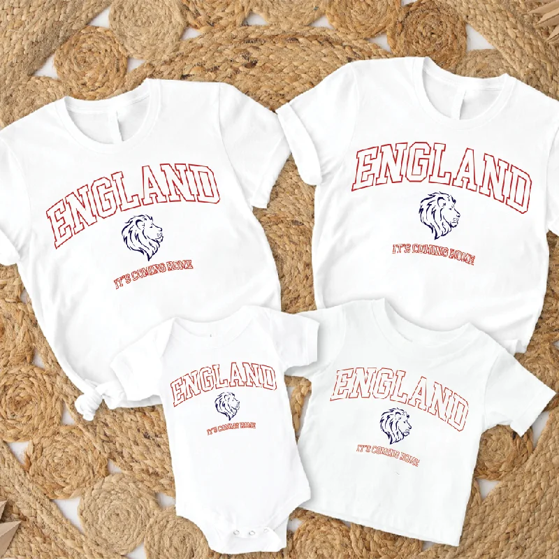  England It's Coming Home Whole Family Matching White T-shirts & Baby Vest