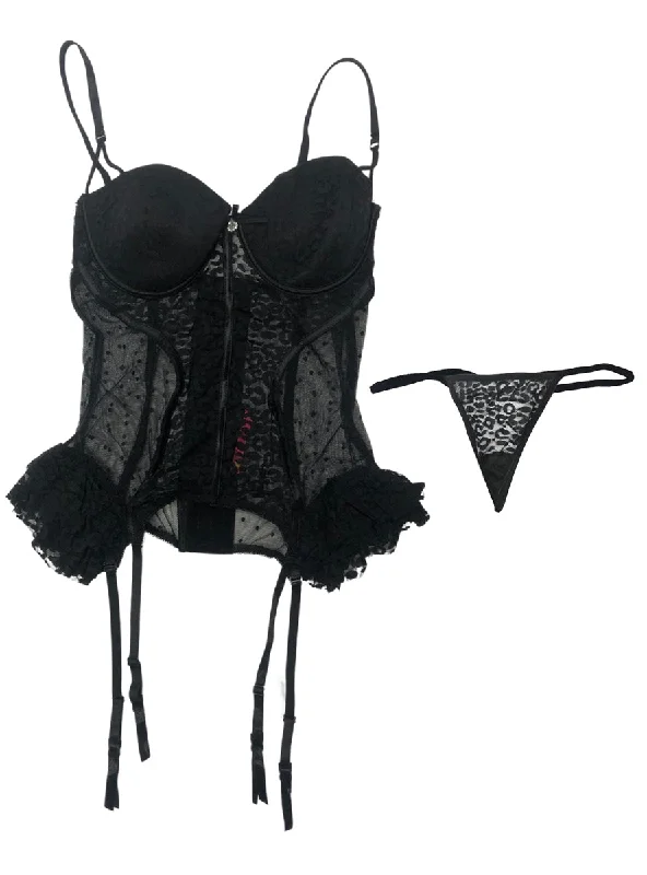 - Remote interactive pet feeder Sexy Black Leopard Mesh Bustier Set Womens - Size Large - Remote interactive pet feeder Sexy Black Leopard Mesh Bustier Set Womens - Size Large