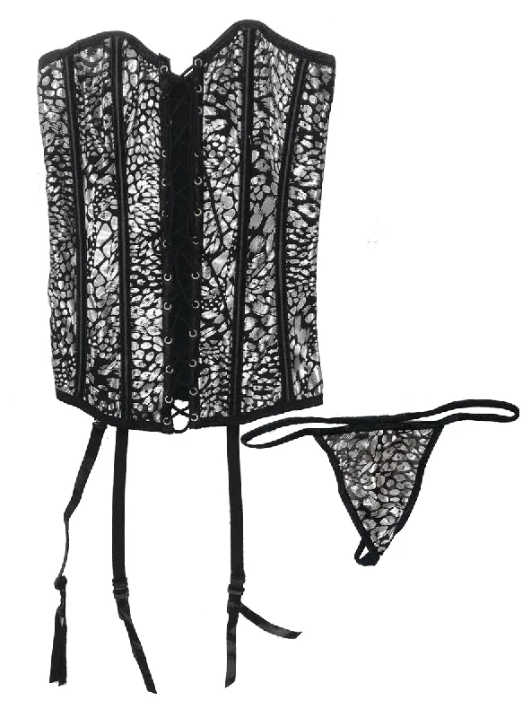 - Pet vitamin complex nutrition tablets Sexy Metallic Print Lace Up Front Bustier Set - Size Small