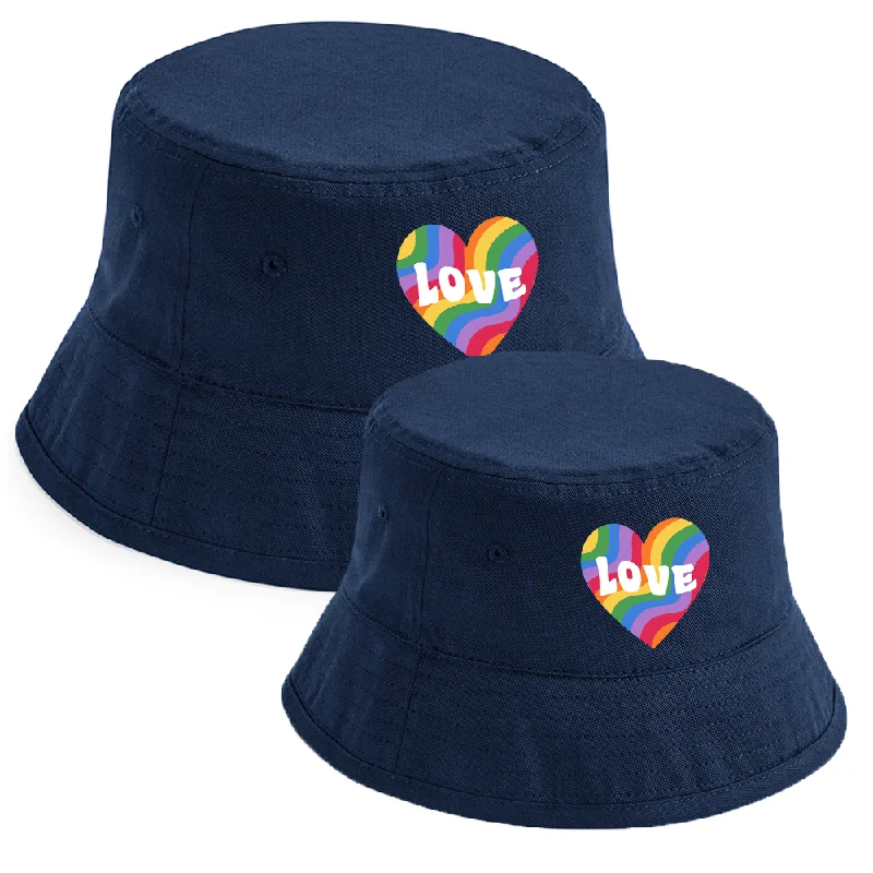 - Pregnant cat delivery room warming box Pride Love Heart Logo Matching Navy Bucket Hats - Pregnant cat delivery room warming box Pride Love Heart Logo Matching Navy Bucket Hats