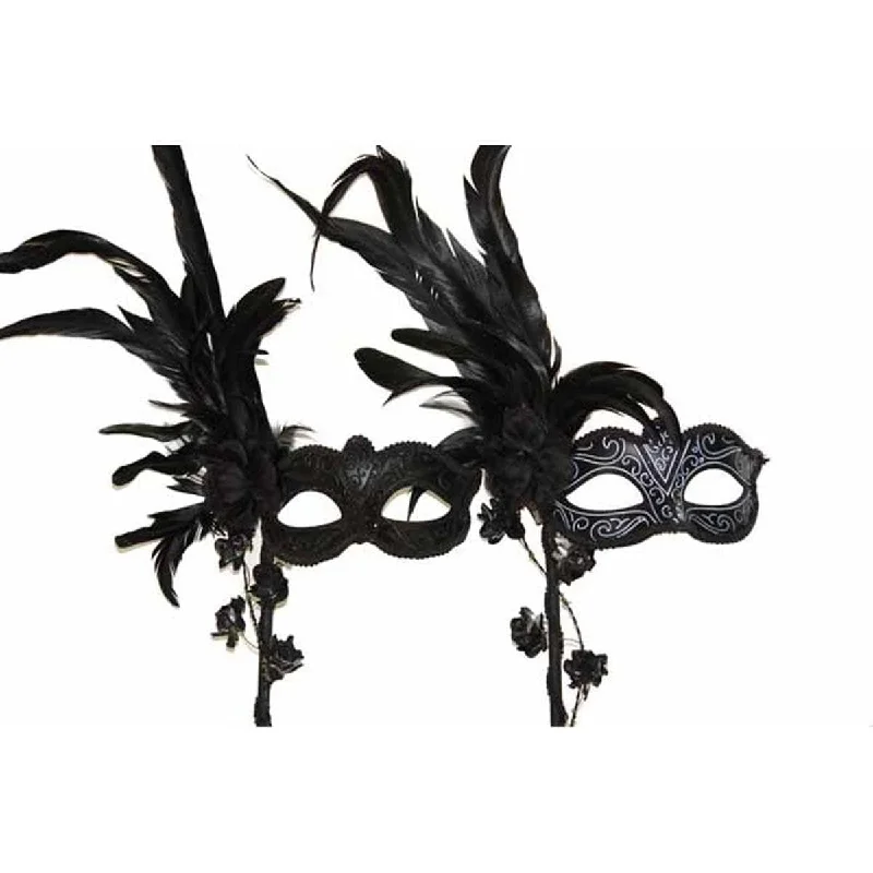 - Air box TSA certified check-in Black Venetian Mask with Flowers and Stick, Assortment, 1 Count