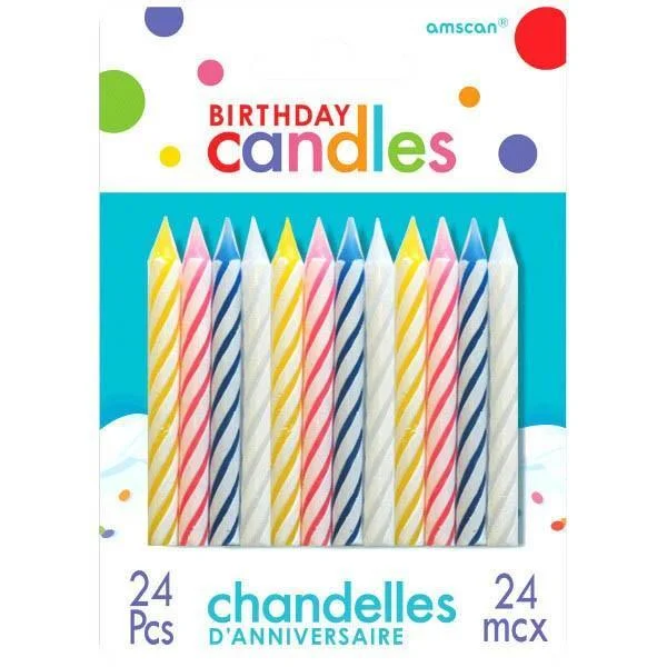 Pet Products Spiral Birthday Candles Candy Stripe - Asst 24/pkg.