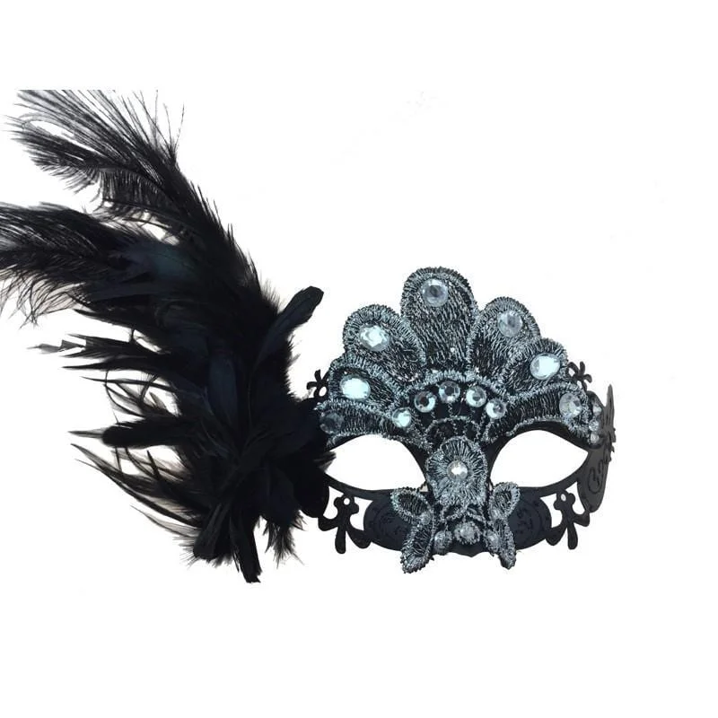 - Dog disposable foam shower gel Black & silver laced venetian mask with feathers