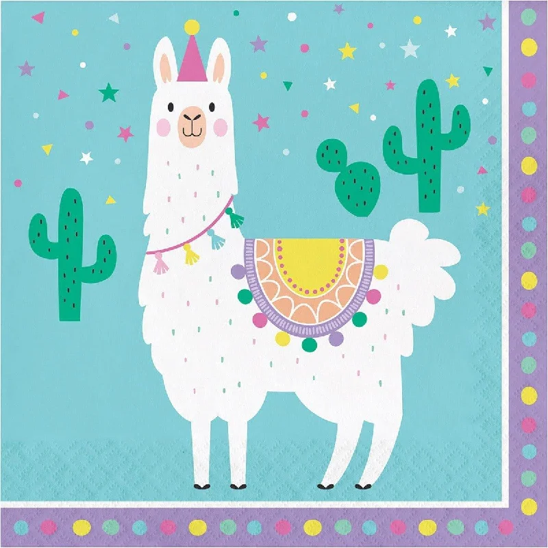 - Remote interactive pet feeder Llama Party lunch napkins, 16 per package