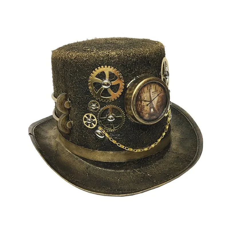 - Parrot climbing and standing wooden frame Steampunk hat with clock