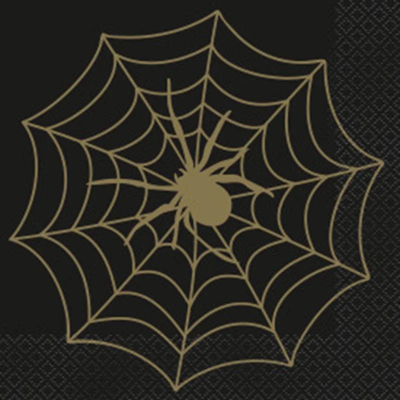  Black & Gold Spider Web lunch napkins, 16 per package