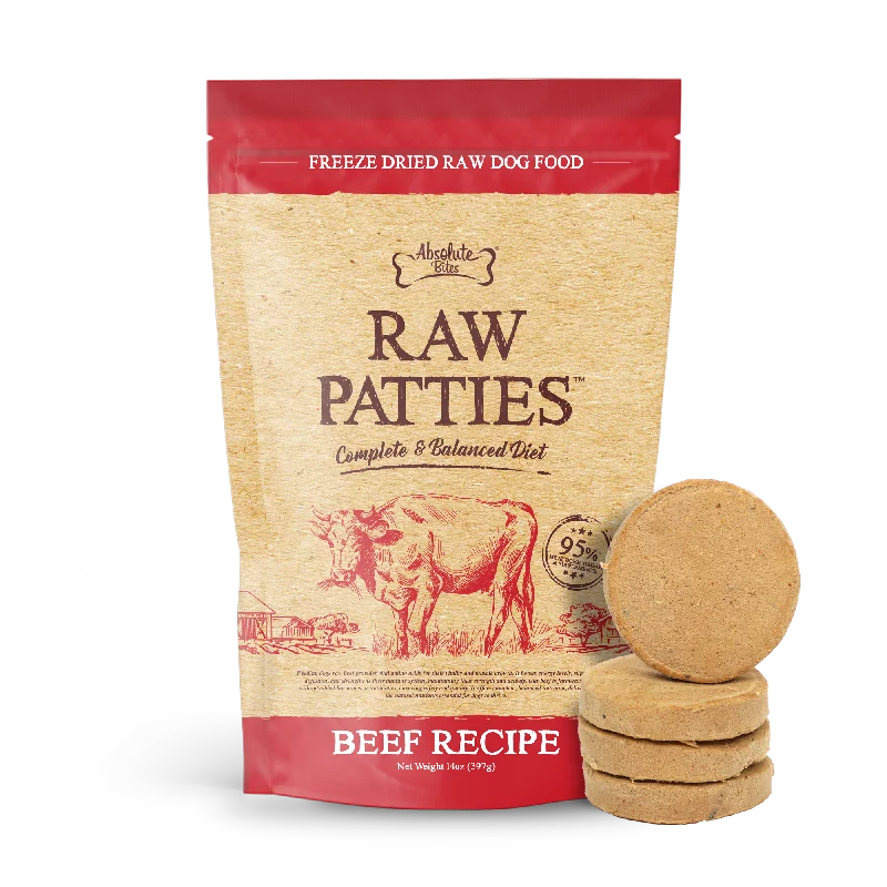 - High protein dog foodAbsolute Bites Freeze Dried Raw Patties Dog Food - Beef Recipe (14oz) - High protein dog foodAbsolute Bites Freeze Dried Raw Patties Dog Food - Beef Recipe (14oz)
