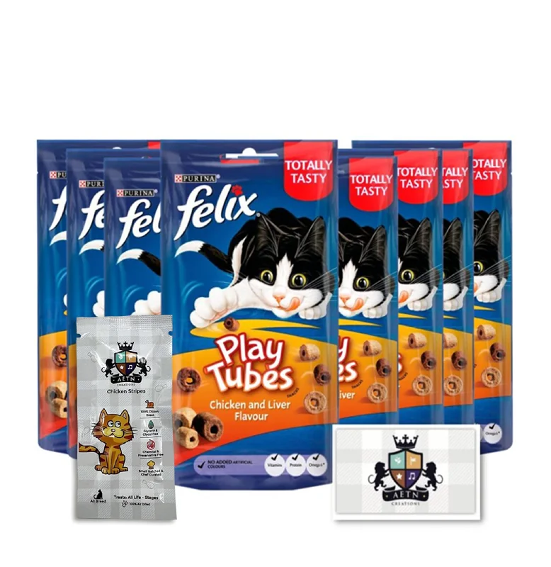    - Cat food for immune system support  AETN Creations Felix Play Tubes Cat Treat Bundle Pack 8x50g Pouches Chicken and Liver Flavour plus AETN Chicken Stripes Treat Tasty Delicious Snack