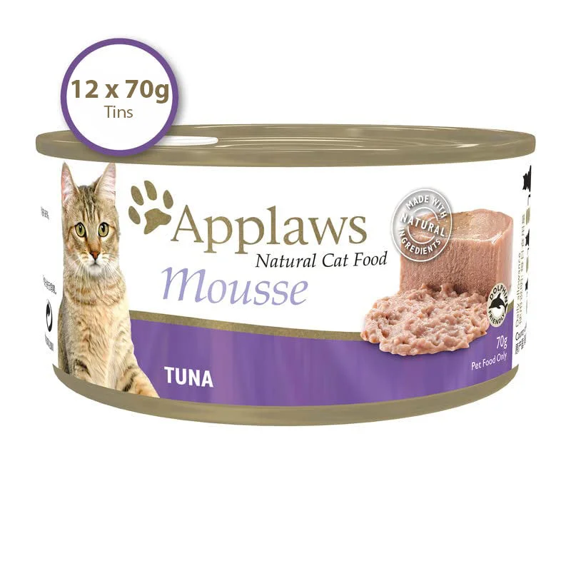    - High-fiber cat food  Applaws Wet Cat Food - Tuna Mousse (70g x 12 Cans)