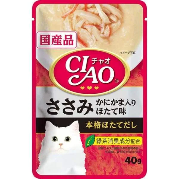 - High-fiber cat food Ciao Creamy Soup Pouch Chicken Fillet with Crab Stick Scallop Flavor 40g - High-fiber cat food Ciao Creamy Soup Pouch Chicken Fillet with Crab Stick Scallop Flavor 40g