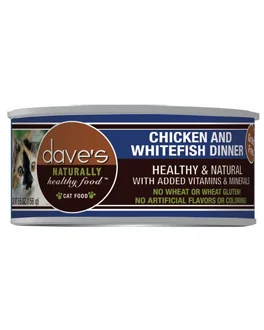    - Outdoor cat food  Dave's Chicken & Whitefish Dinner Cat Canned