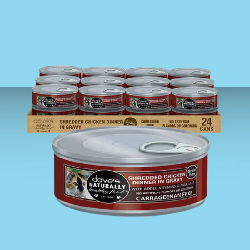    - Cat food for coat health  Dave's Healthy & Natural Shredded Chicken Dinner 5.5oz