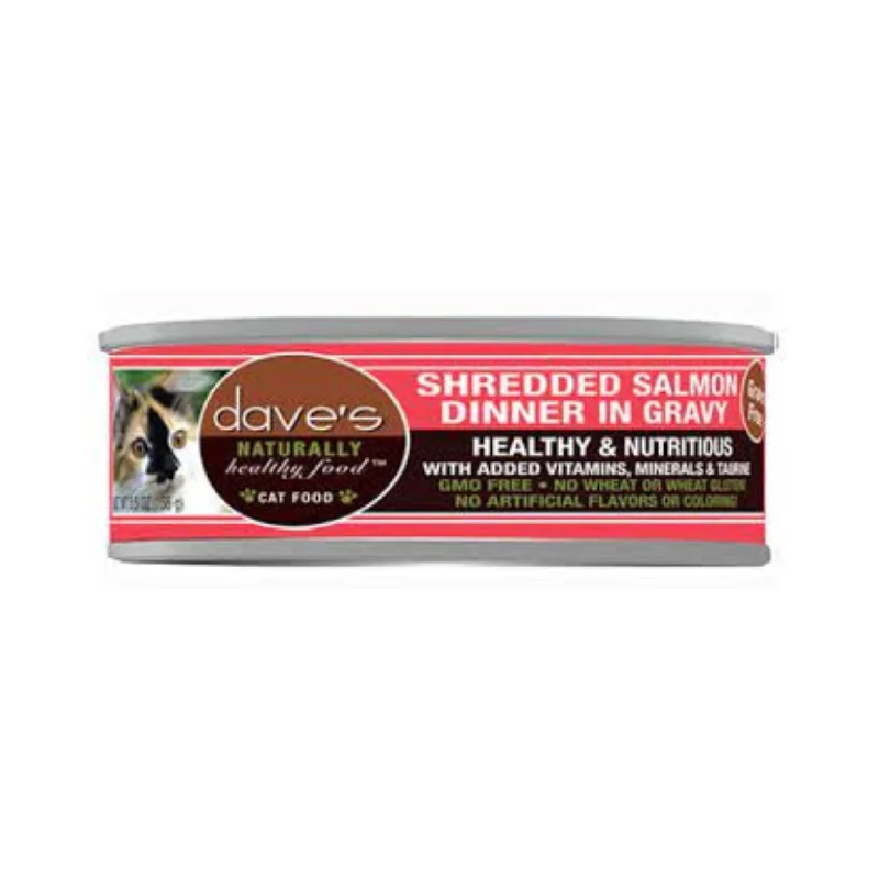    - Chicken flavor cat food  Dave's Grain Free Shredded Salmon Cat Canned