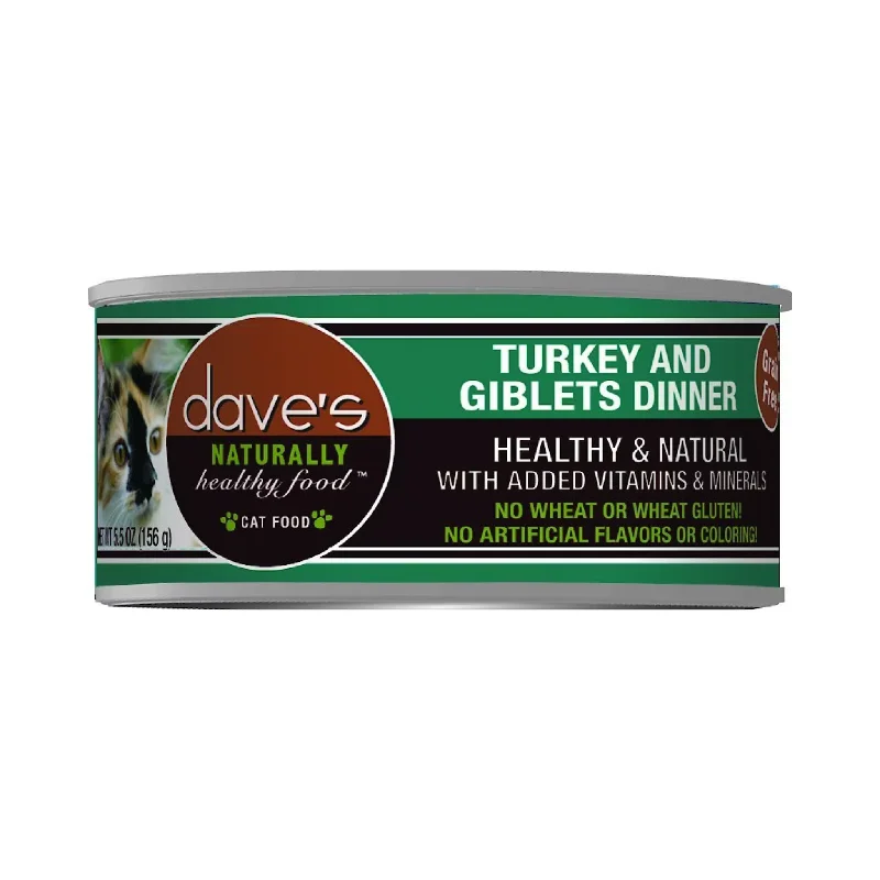    - Natural ingredient cat food  Dave's Naturally Turkey & Giblets Dinner Cat Canned