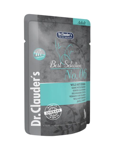    - Outdoor cat food  Dr Clauder's Best Selection No 6 Game With Pumpkin 85g