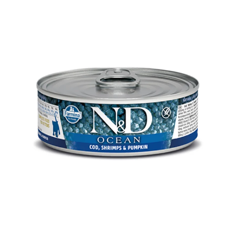 - High-protein cat food Farmina N&D Wet Food - Ocean Cod, Shrimp & Pumpkin (Kitten) - (12 cans x 80g) - High-protein cat food Farmina N&D Wet Food - Ocean Cod, Shrimp & Pumpkin (Kitten) - (12 cans x 80g)