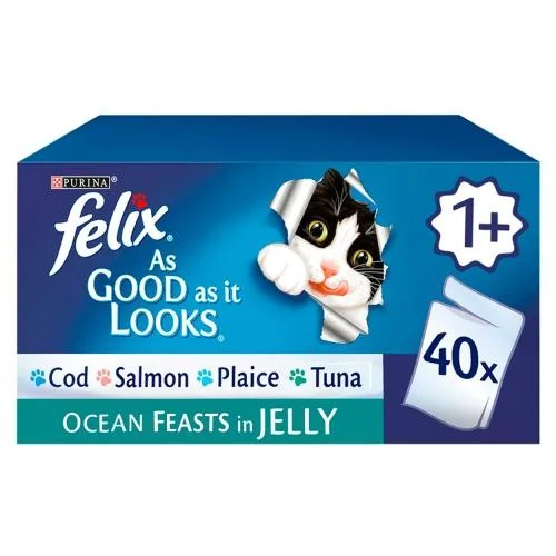 - High-protein cat food Felix As Good As It Looks Ocean Feasts Wet Cat Food Multipack 40 x 100g - High-protein cat food Felix As Good As It Looks Ocean Feasts Wet Cat Food Multipack 40 x 100g