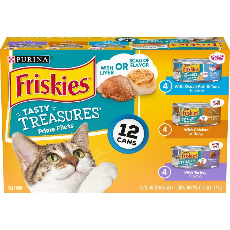    - High-protein cat food  Friskies Tasty Treasures Variety Pack Canned Cat Food