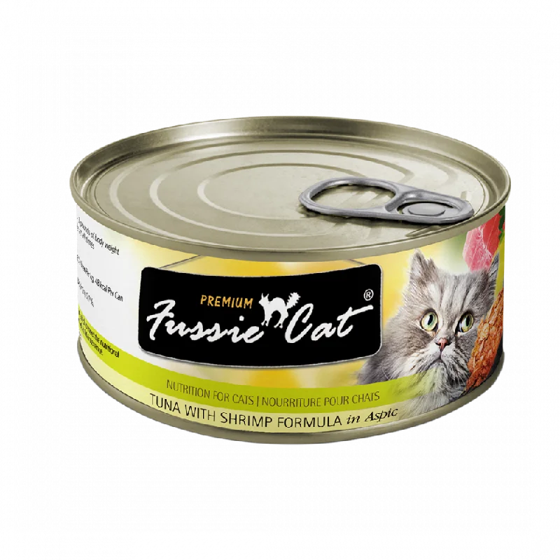 3. **Ingredient-Related** Fussie Cat Premium Tuna with Shrimp Formula in Aspic Canned Food 3. **Ingredient-Related** Fussie Cat Premium Tuna with Shrimp Formula in Aspic Canned Food