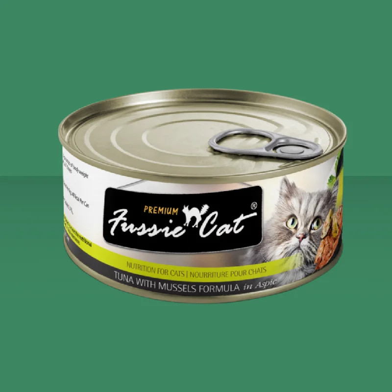    - Hairball control cat food  Fussie Cat Tuna With Mussels 2.8oz