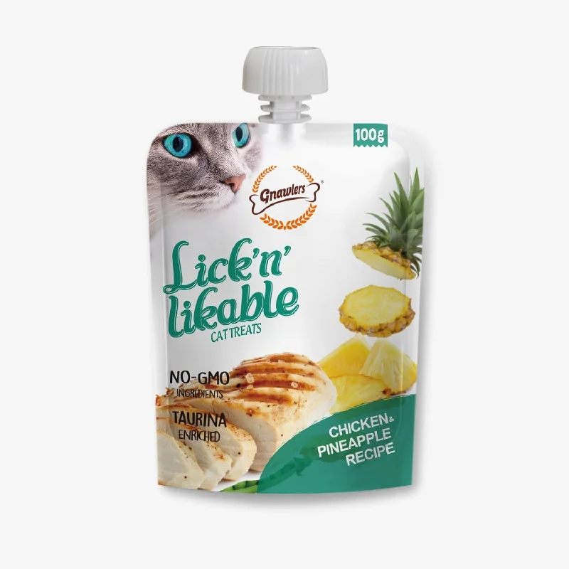- Cat food nutritional analysis Gnawlers Lick n Lickables ( Chicken & Pineapple) Recipe - 100g - Cat food nutritional analysis Gnawlers Lick n Lickables ( Chicken & Pineapple) Recipe - 100g