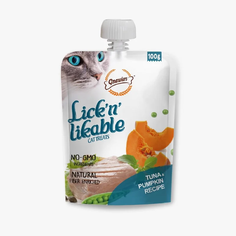 2. **Brand-Related**  Gnawlers Lick n Lickables ( Tuna & Pumpkin ) Recipe - 100g