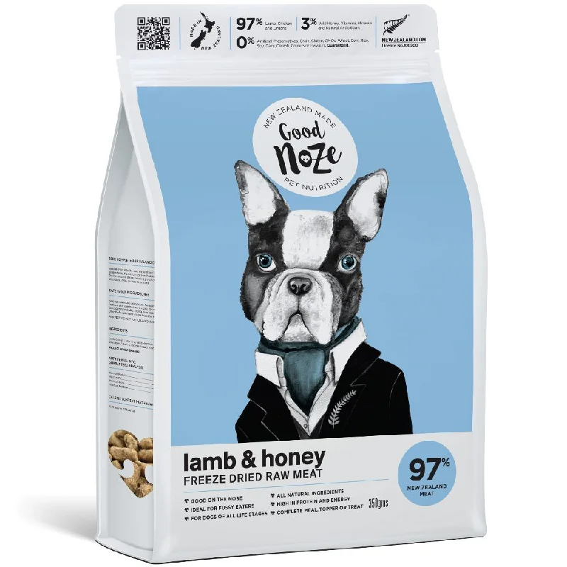 - Special food for senior dogsGood Noze NZ Lamb & Honey Freeze-Dried Dog Food 350g