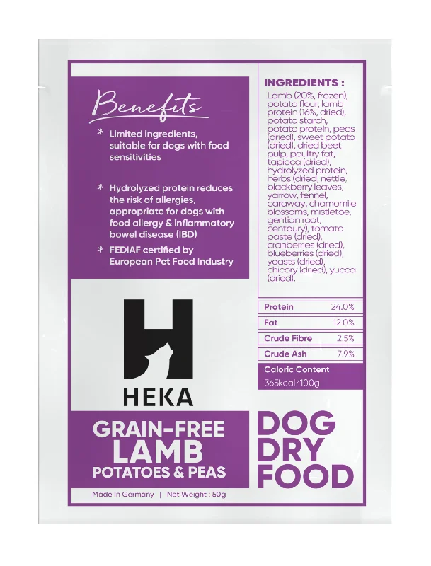 - Food for large dogsHeka Grain-Free Lamb, Potatoes & Peas Dry Dog Food Sample 50g