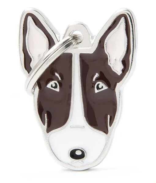 7. **Dog traction rope is automatically retractable**ID Tag - Brindle and White Bull Terrier