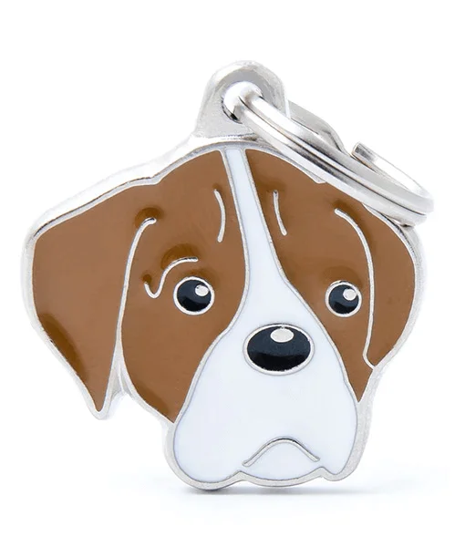 3. **Cat backpack space capsule**ID Tag - Fawn and White Boxer