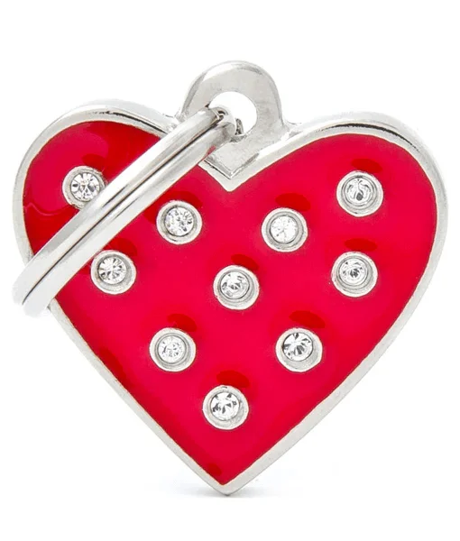 1. **Pet collar with custom engraving**ID Tag - Red Heart Strass