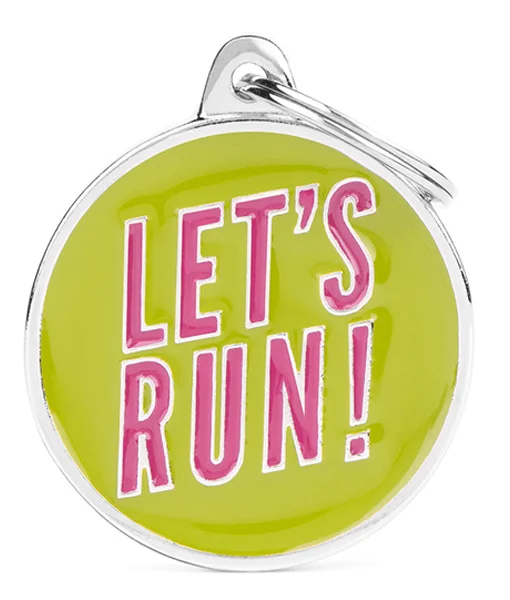 6. **Dog collar is luminous and reflective**ID Tags- Big Circle "Let's Run!"