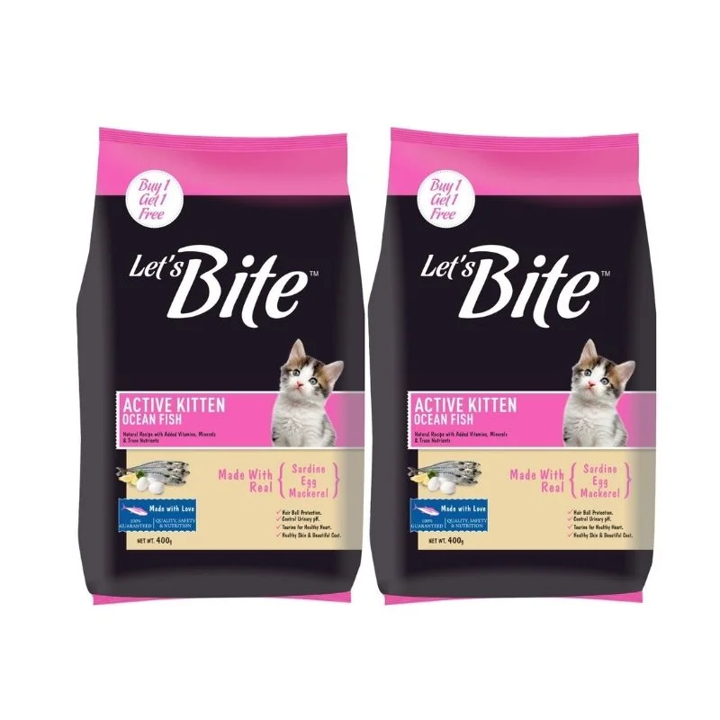 - Indoor cat food Let's Bite Dry Food for Kittens - Ocean Fish - Buy 1 Get 1 Free (400g x 2) - Indoor cat food Let's Bite Dry Food for Kittens - Ocean Fish - Buy 1 Get 1 Free (400g x 2)