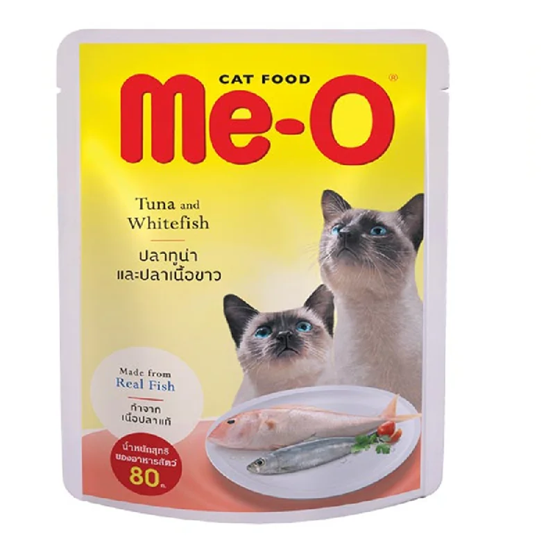    - Indoor cat food  ME-O CAT FOOD ADULT TUNA WHITE FISH 80 GM