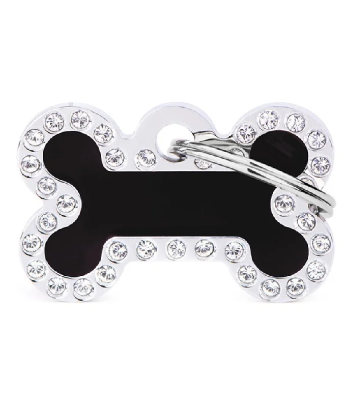 ### Cat accessoriesMy Family Glam Small Bone Black ID Tag with Rhinestones