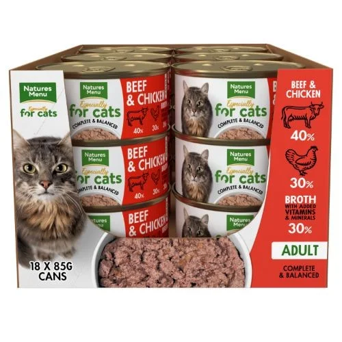   - Outdoor cat food  Natures Menu Beef & Chicken Cat can 85g x 18