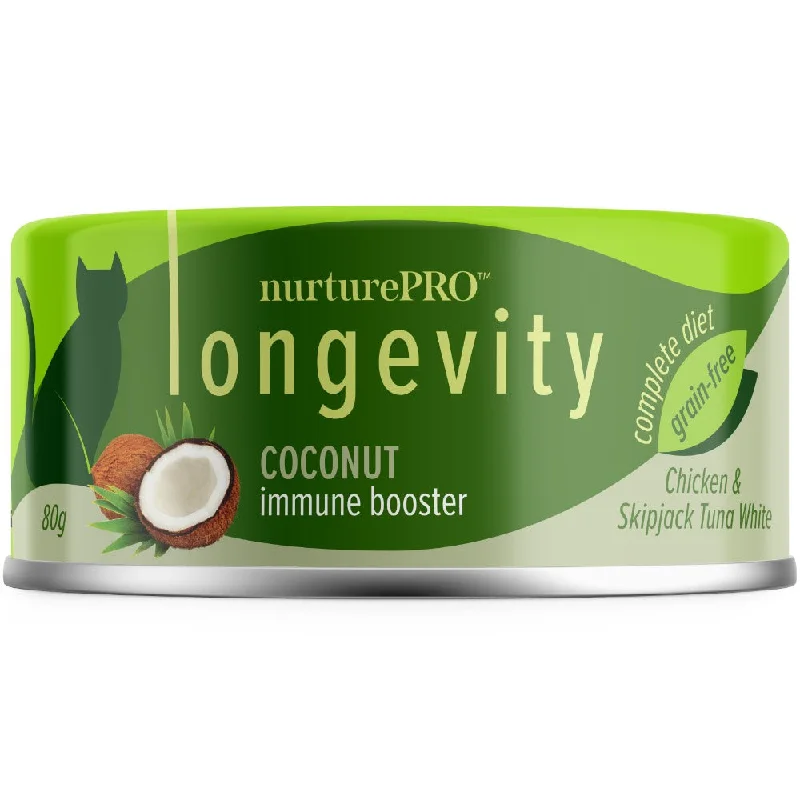 4. **Price and Purchasing** 18% OFF: Nurture Pro Longevity Chicken & Skipjack Tuna White Meat With Coconut Canned Cat Food 80g 4. **Price and Purchasing** 18% OFF: Nurture Pro Longevity Chicken & Skipjack Tuna White Meat With Coconut Canned Cat Food 80g