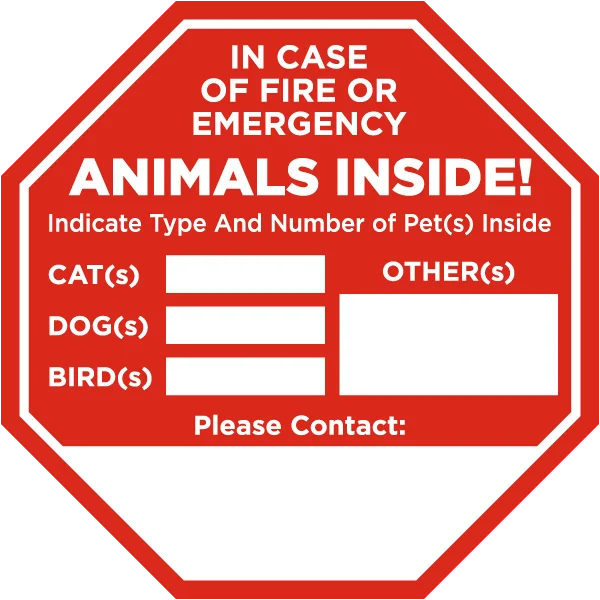 10. **Pet water dispenser is silent**Pet Rescue Emergency Fire Contact Sticker