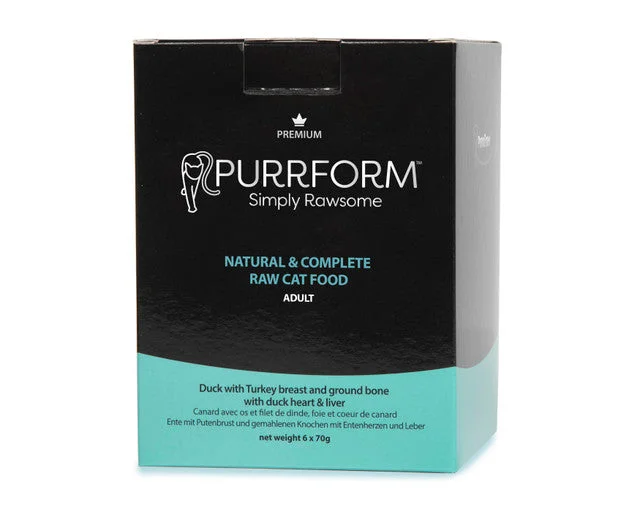 5. **Health and Nutrition** Purrform Duck and Turkey Breast with Ground Bone and Heart - POUCH (6x70g) 5. **Health and Nutrition** Purrform Duck and Turkey Breast with Ground Bone and Heart - POUCH (6x70g)