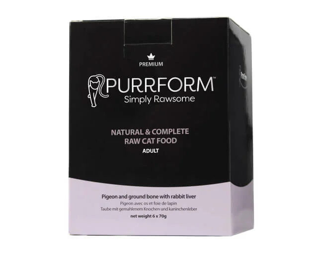 - Cat food for coat health Purrform Pigeon and Ground Bone with Rabbit Liver - POUCH (6x70g) - Cat food for coat health Purrform Pigeon and Ground Bone with Rabbit Liver - POUCH (6x70g)