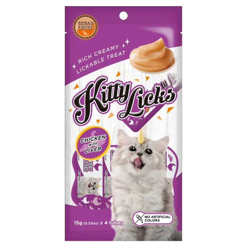 2. **Brand-Related** Rena Kitty Licks Cat Treats - Chicken with Liver (15g x 4 tubes) 2. **Brand-Related** Rena Kitty Licks Cat Treats - Chicken with Liver (15g x 4 tubes)