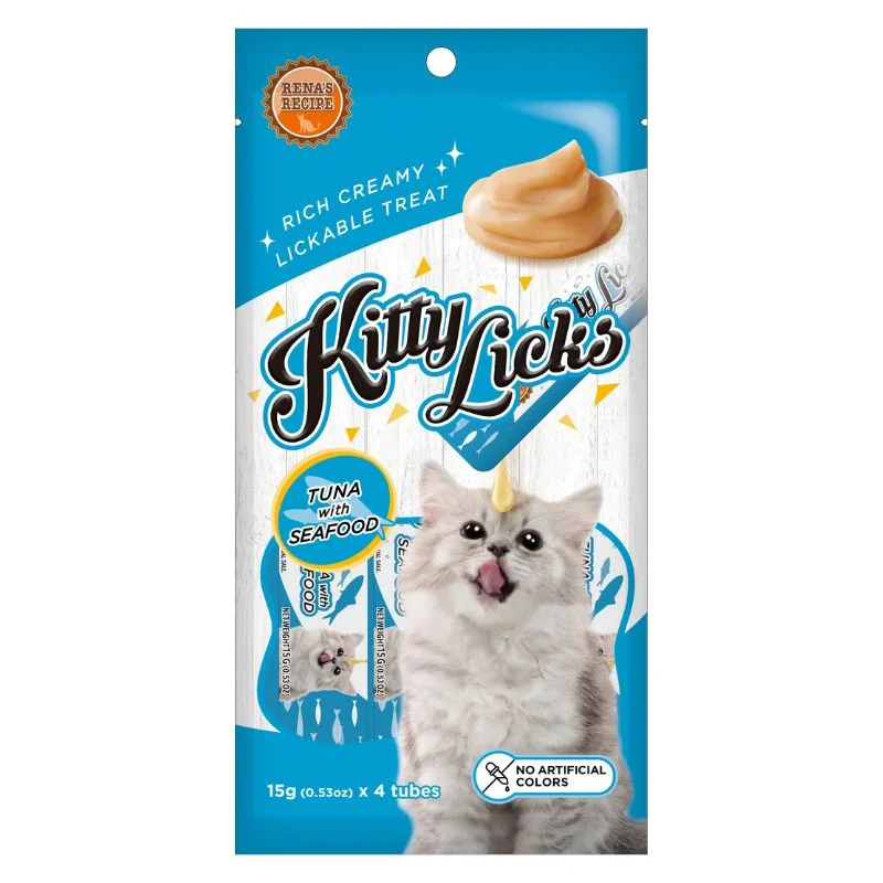    - Outdoor cat food  Rena Kitty Licks Cat Treats - Tuna with Seafood (15g x 4 tubes)