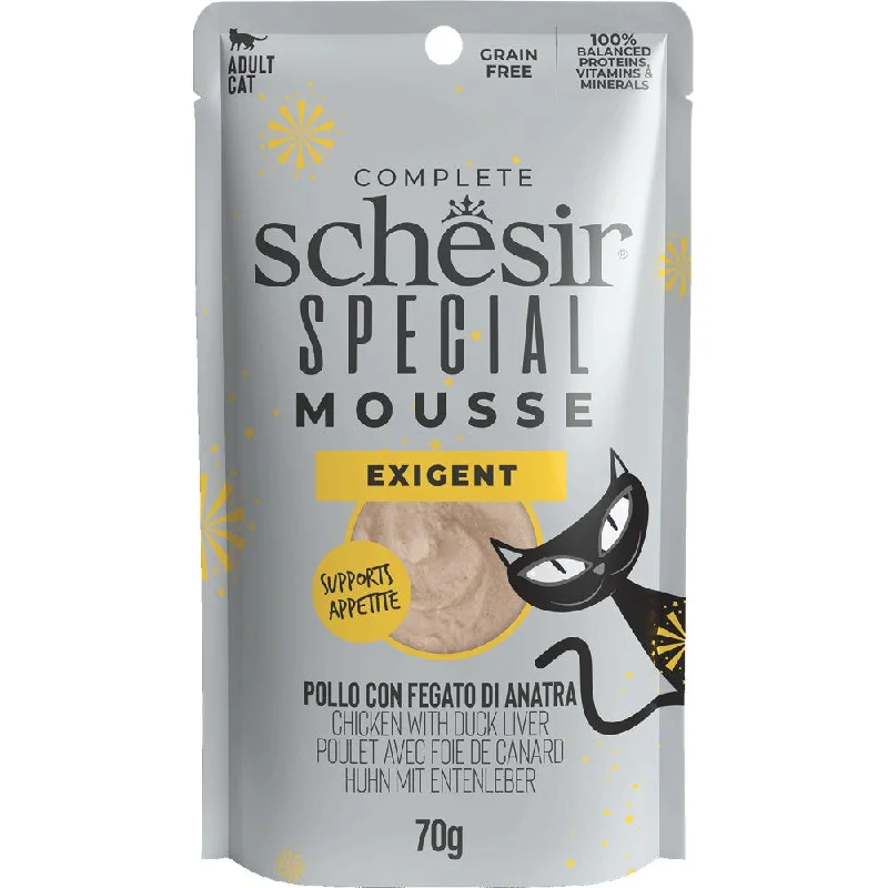 4. **Price and Purchasing** 15% OFF: Schesir Special Mousse Exigent Chicken With Duck Liver Grain-Free Adult Pouch Cat Food 70g 4. **Price and Purchasing** 15% OFF: Schesir Special Mousse Exigent Chicken With Duck Liver Grain-Free Adult Pouch Cat Food 70g