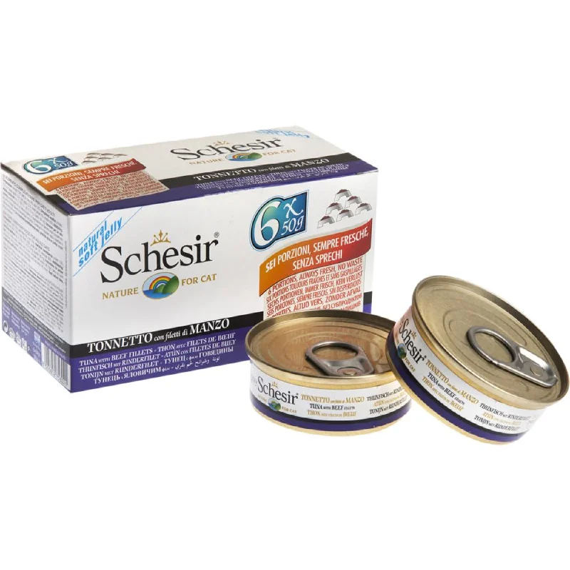    - Fish-based cat food  18% OFF: Schesir Tuna with Beef Fillets in Natural Jelly Adult Canned Cat Food Multipack 50g x 6